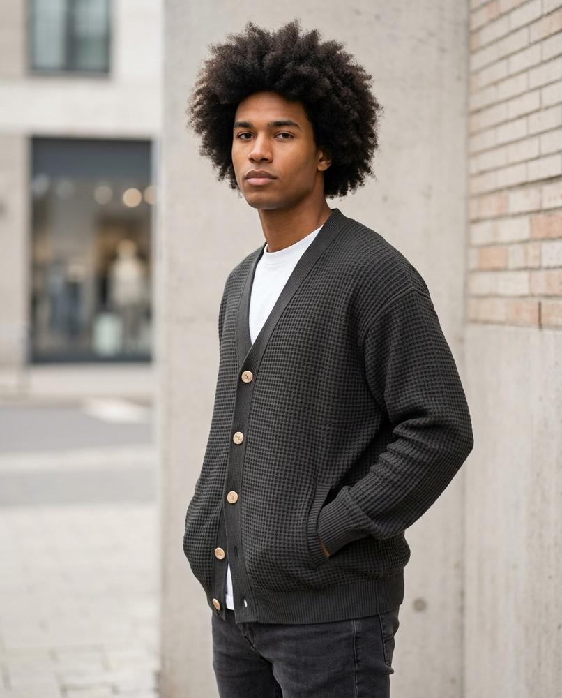 Buckle District - Vazem | Waffled Buttoned Knit Cardigan Men