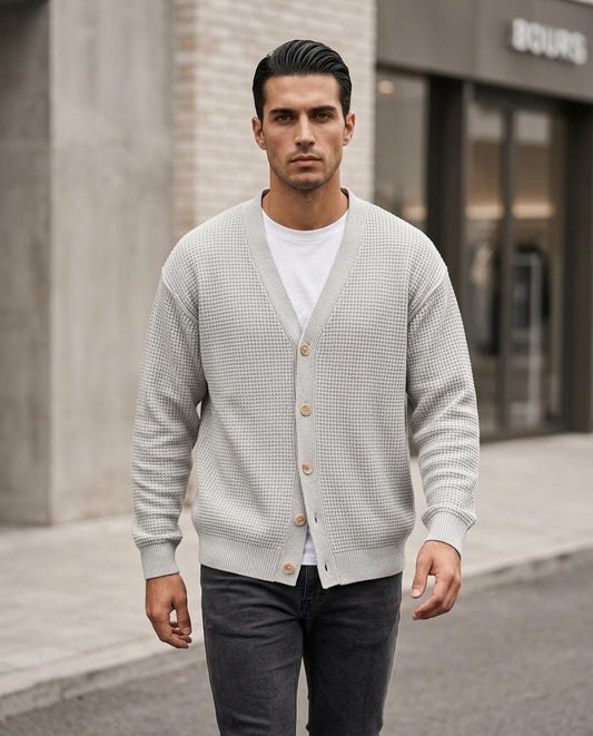 Buckle District - Vazem | Waffled Buttoned Knit Cardigan Men