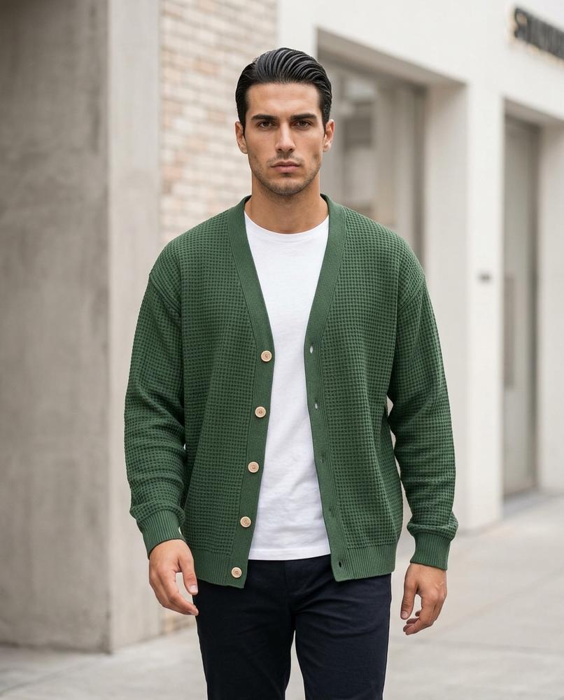 Buckle District - Vazem | Waffled Buttoned Knit Cardigan Men