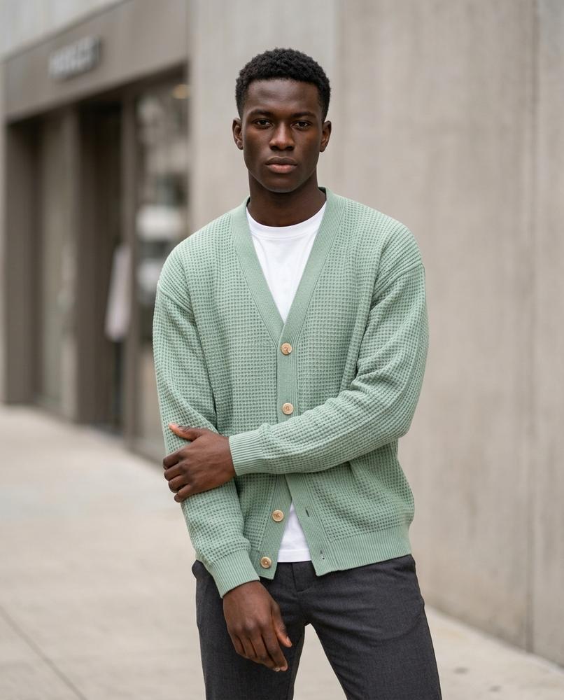 Buckle District - Vazem | Waffled Buttoned Knit Cardigan Men
