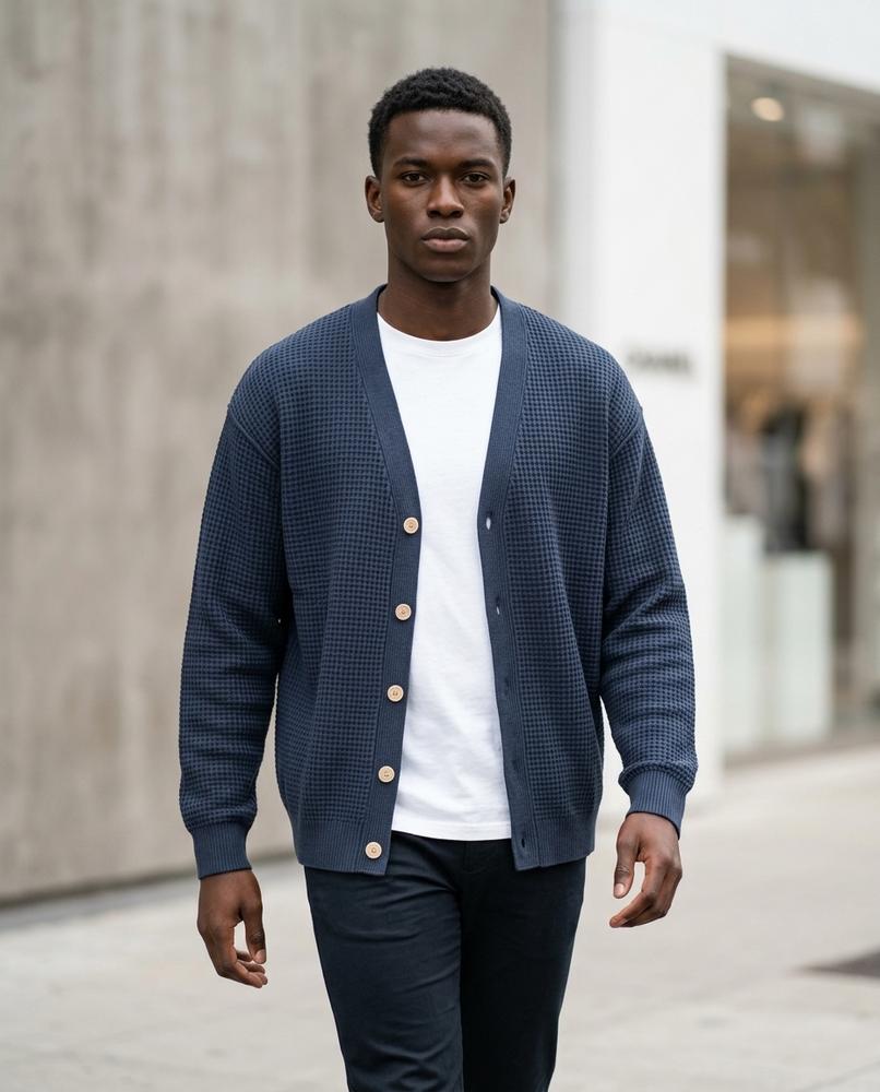 Buckle District - Vazem | Waffled Buttoned Knit Cardigan Men