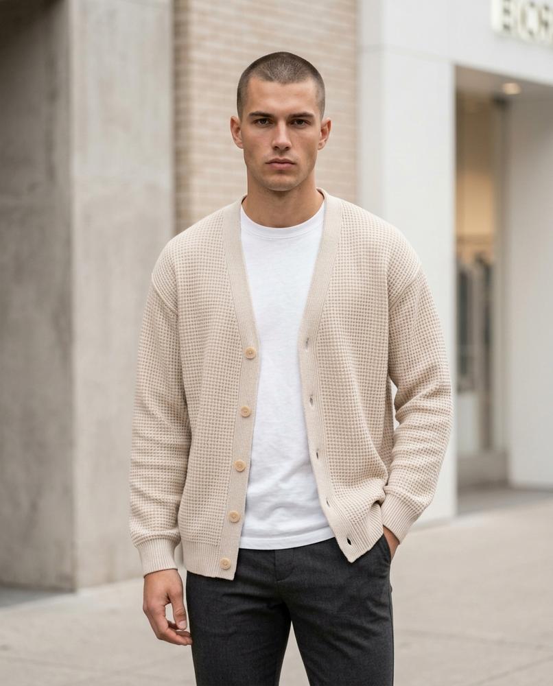 Buckle District - Vazem | Waffled Buttoned Knit Cardigan Men